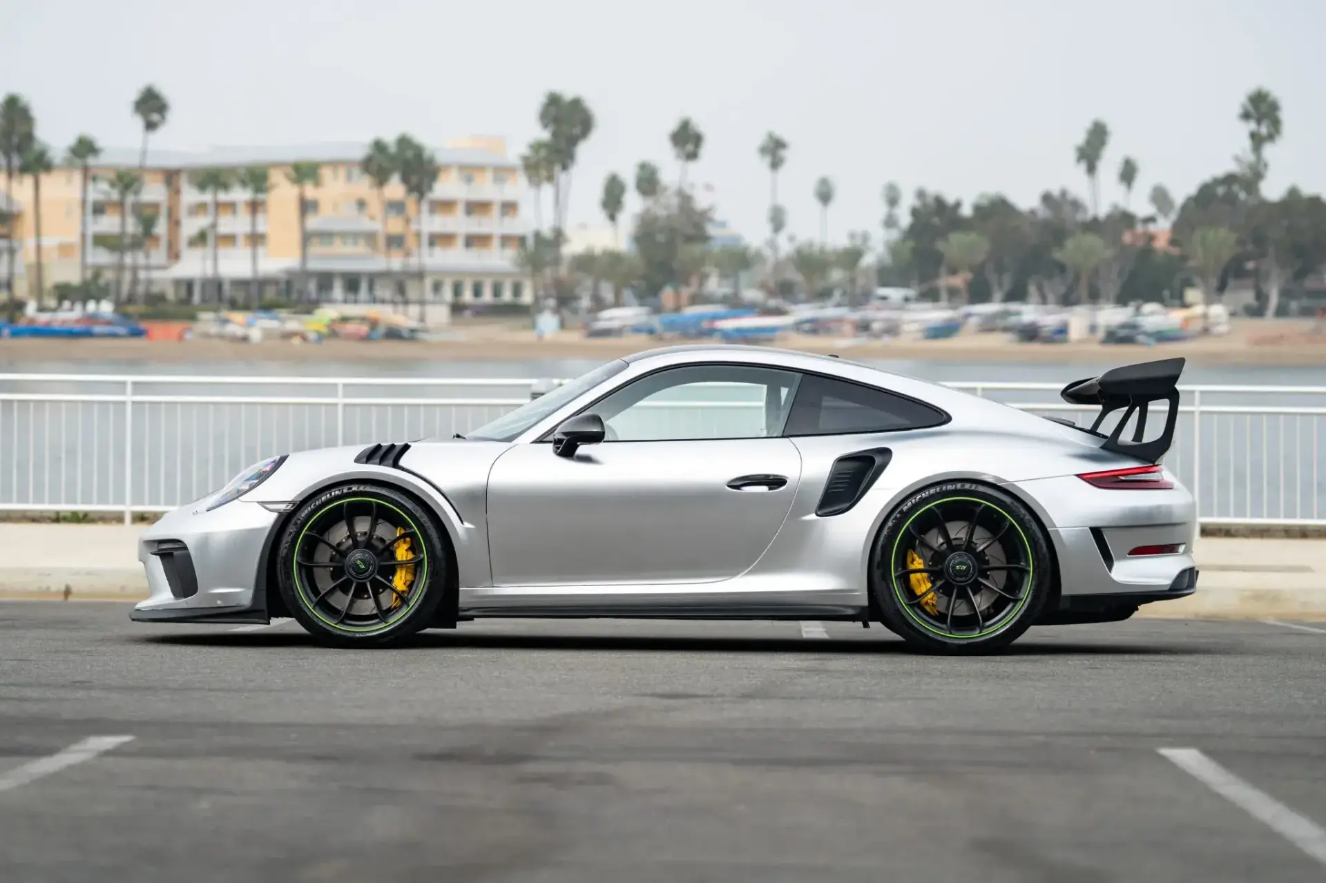 2019 Porsche 911 GT3 RS Weissach side profile showcasing wide stance and aerodynamic enhancements