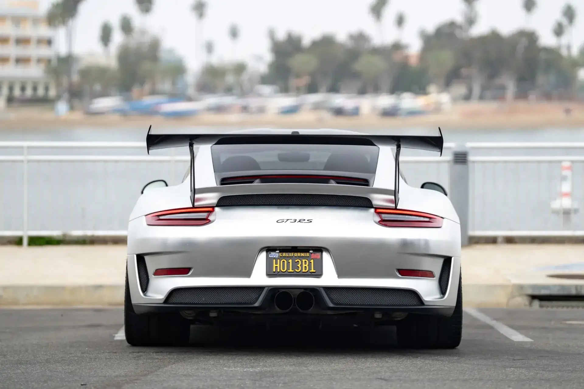 2019 Porsche 911 GT3 RS Weissach rear view highlighting carbon-fiber wing and performance exhaust