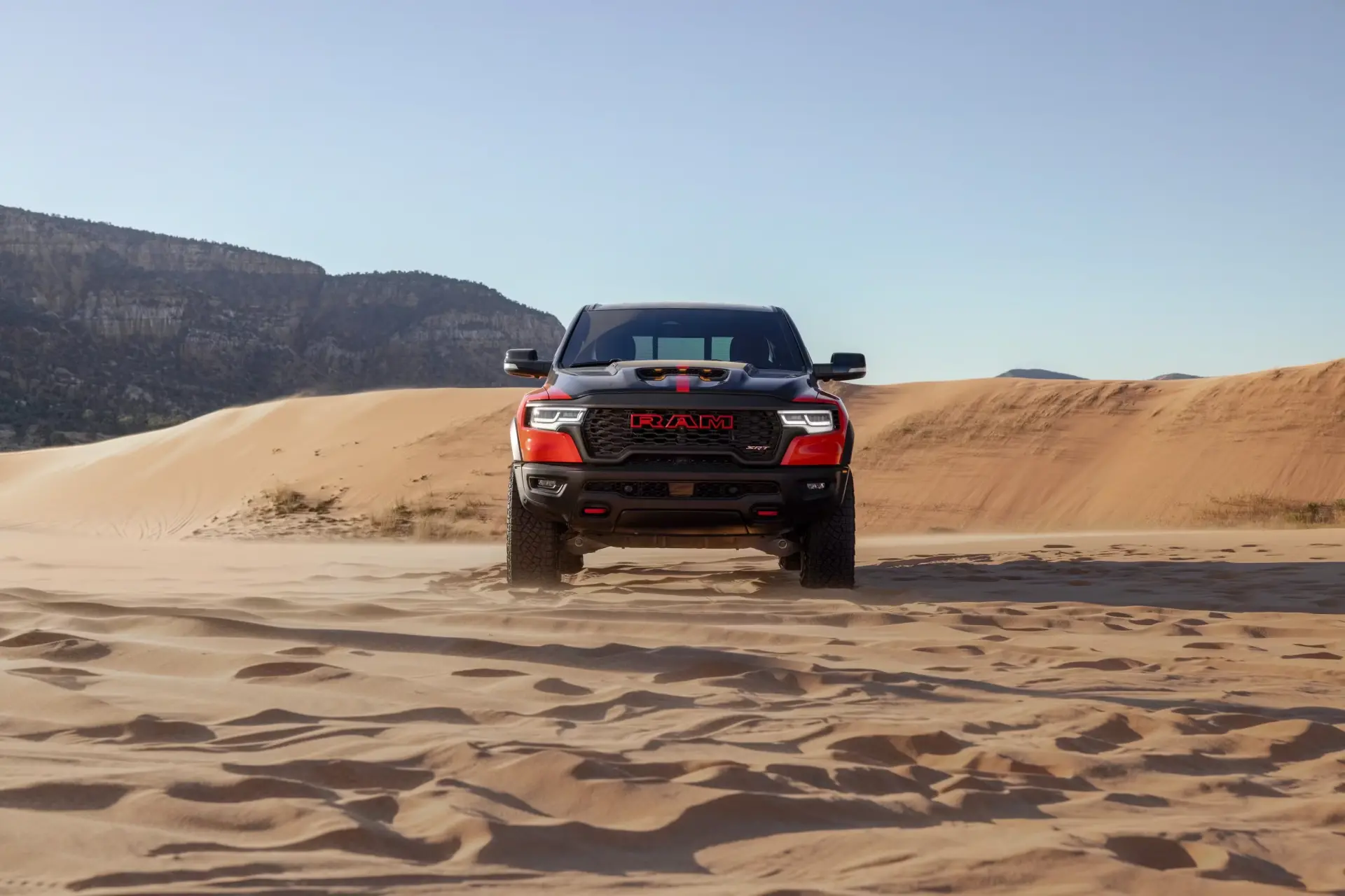 2027 Ram TRX supercharged 6.2-liter Hemi V-8 engine bay showing 2.4-liter supercharger and performance components
