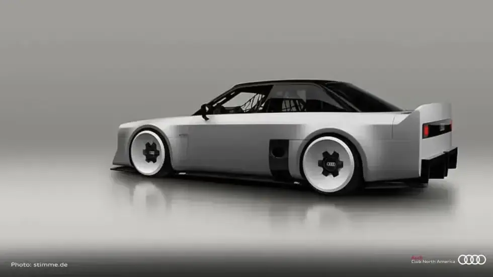 Audi GT50 Concept rear three-quarter angle displaying X-shaped taillights and wide track with oversized wheels