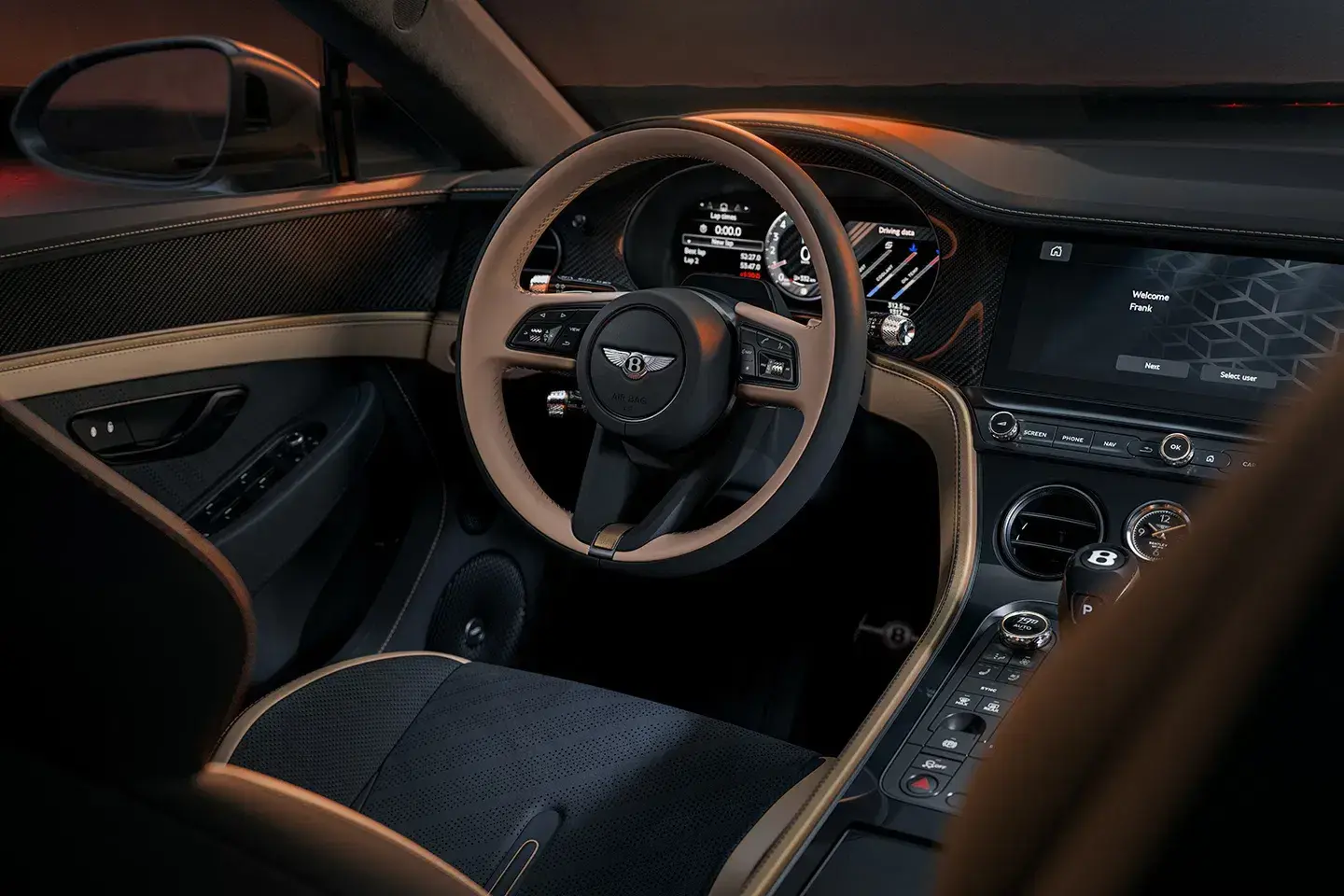 Bentley Supersports two-seat interior with carbon-fiber tub and luxurious leather finishes
