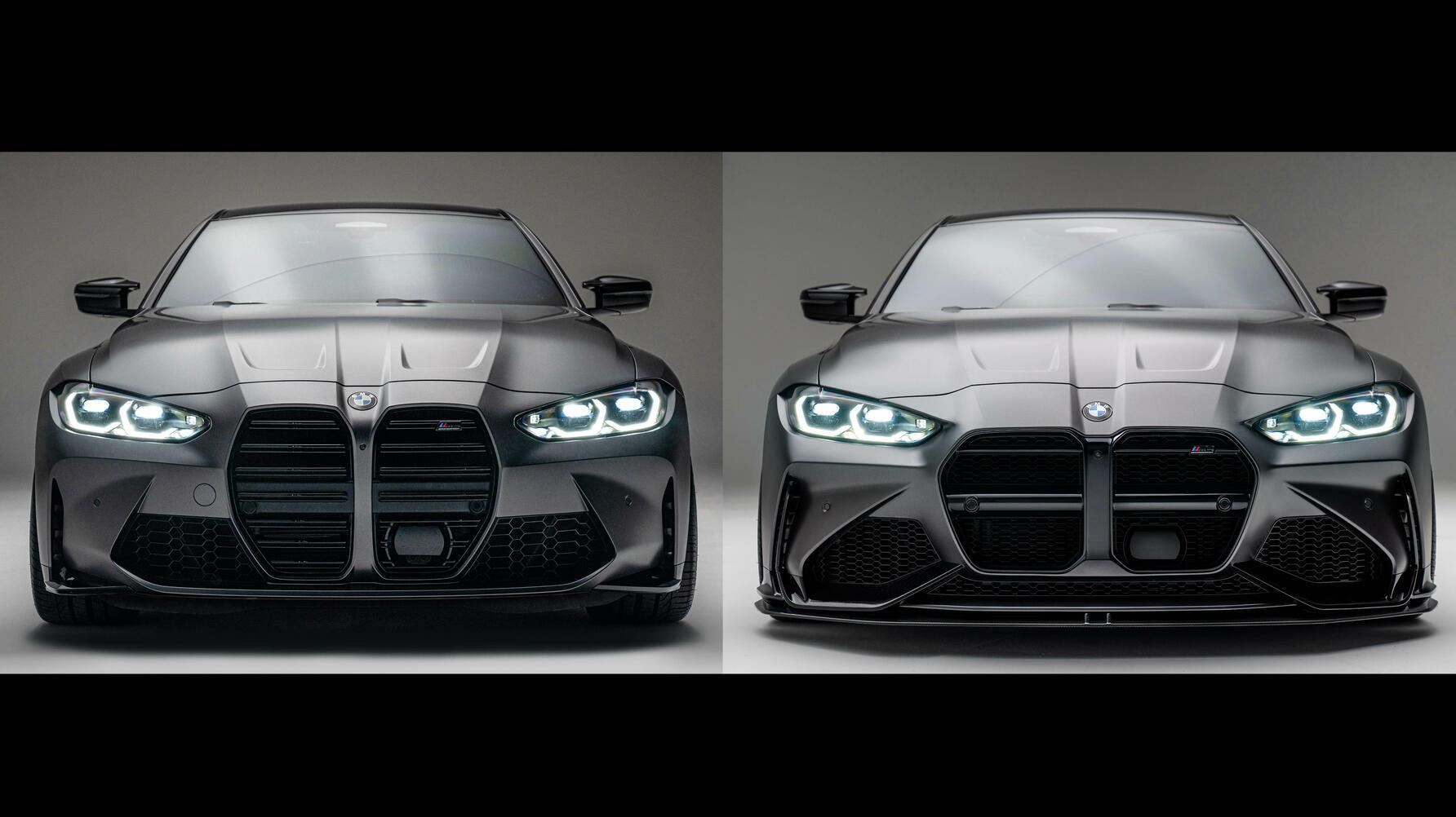 Comparison adro stock g82 front bumper side by side