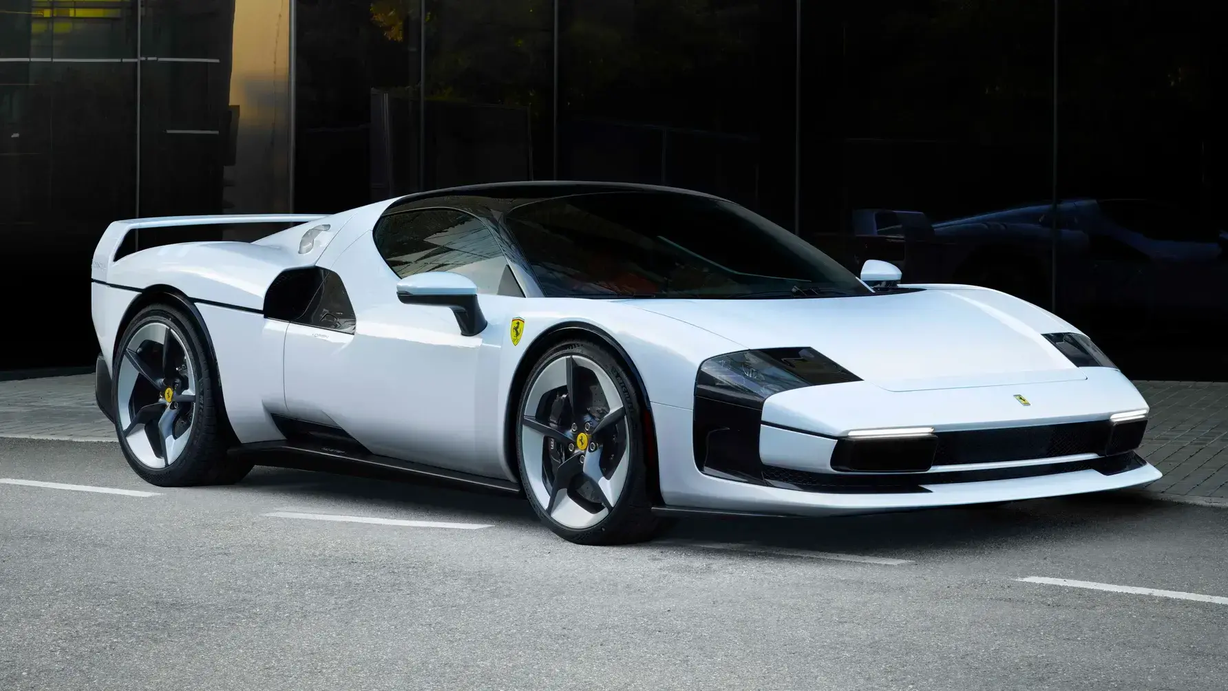 Ferrari SC40 F40 tribute exterior front three-quarter view showing angular design and muscular volumes
