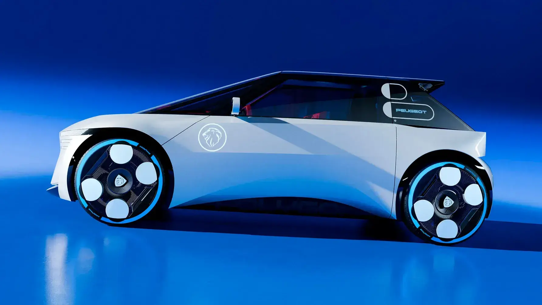 Peugeot Polygon Hypersquare steering wheel with four circular function pods and steer-by-wire technology