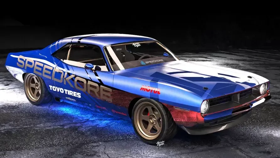 This is Speedkore's drift 'Cuda with a Barra engine - modifiedrides.net