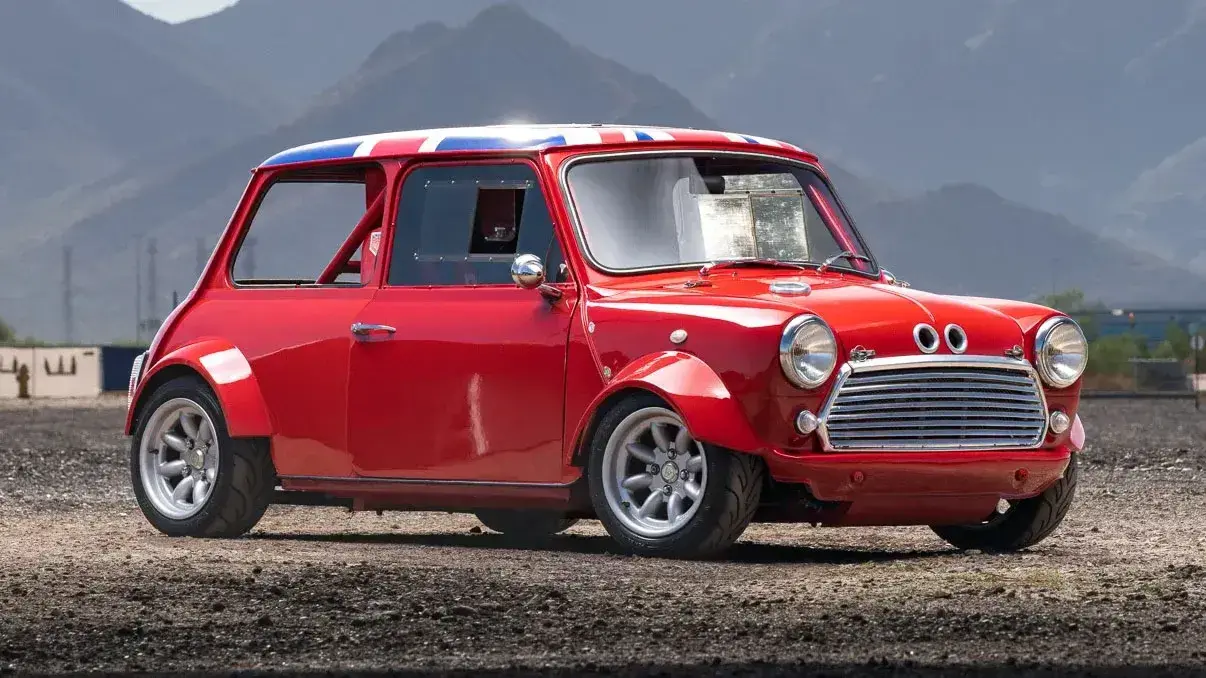 Rover Mini Twini interior showing Cobra racing seats, Sparco steering wheel, roll cage and MoTeC digital display
